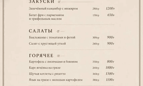 Осеннее меню 2026 ресторана «Сытая Утка»: закуски, салаты, горячие блюда, десерты и согревающие напитки с ценами.